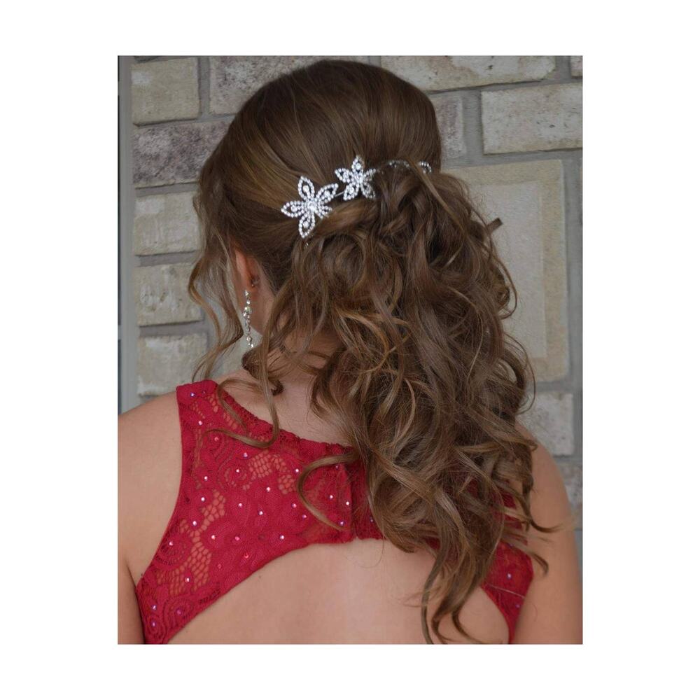 Silver hair piece with attached bobby pins clip Barrette Prom Hair